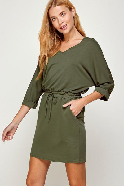 V neck elastic Waist Dress