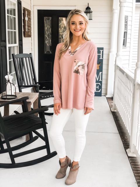 Dusty Pink with Camo Neckline Top