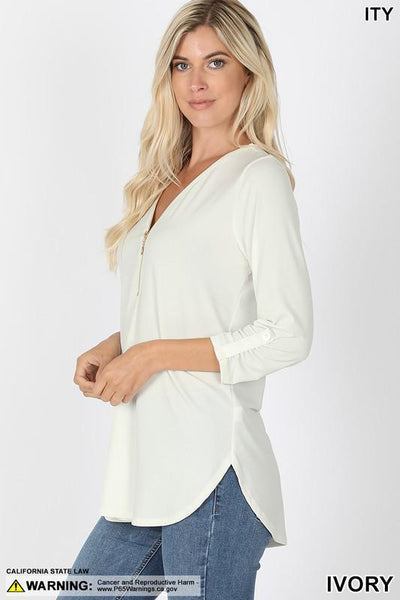 Front Zip 3/4 Sleeve Top