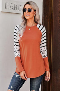 Color Block Striped Animal Print Top