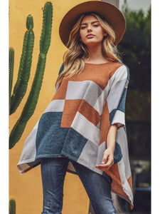 Color Block Poncho Top