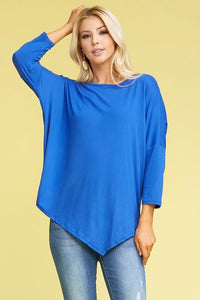 Dolman 3/4 Sleeve Asymmetrical Top