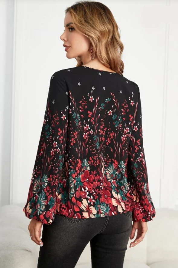 Floral Print Lantern Sleeve Top