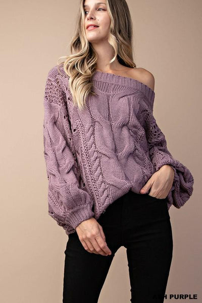 Cable Detailed Puff Sleeve Sweater