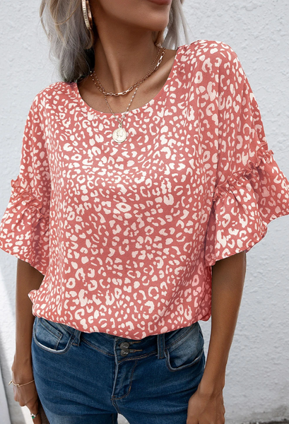 Pink Leopard Frill Ruffle Blouse