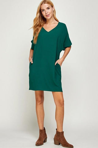 Solid V Neck Dress