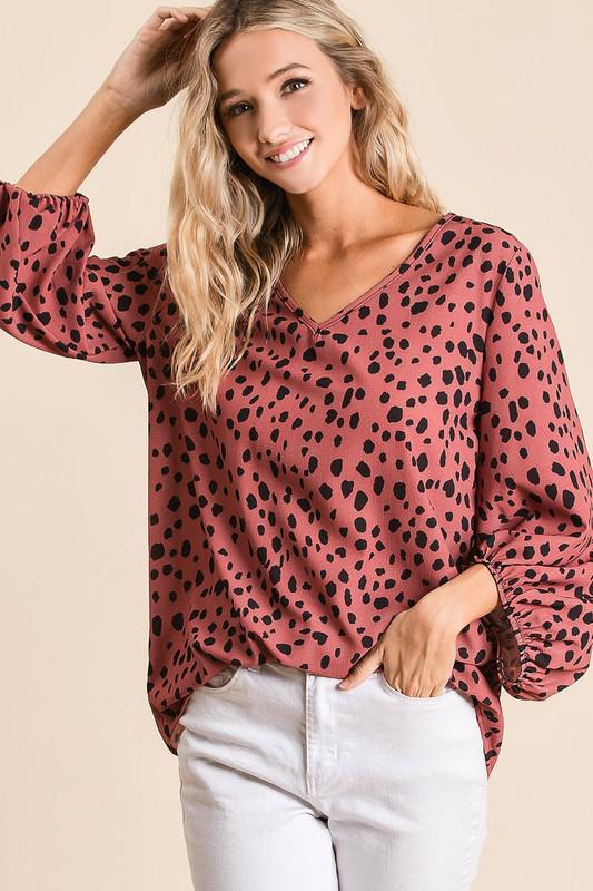 Dalmatian Print V-Neck Top