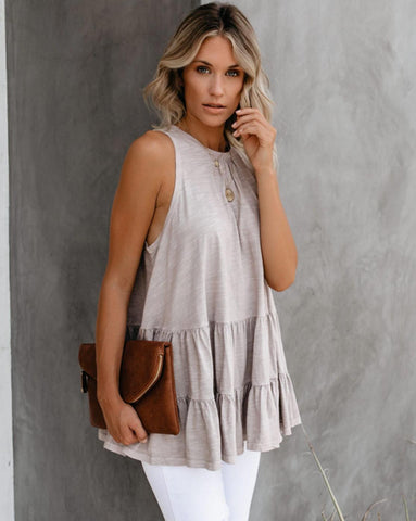 Round Neck Sleeveless Top with Ruffled Hem