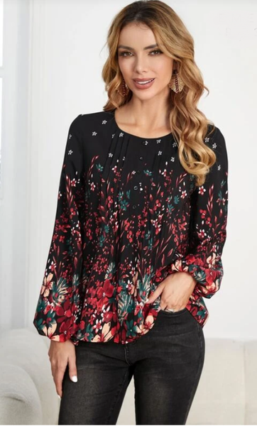 Floral Print Lantern Sleeve Top