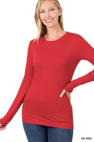 Round Neck Microfiber Long Sleeve Top