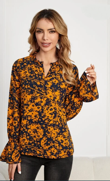 Floral Top with Flounce Sleeves