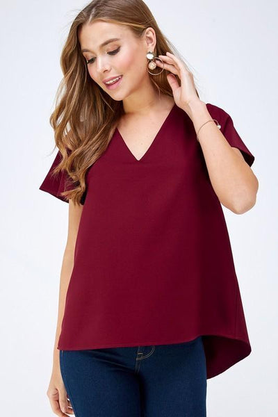 V Neck Flutter Sleeve Top