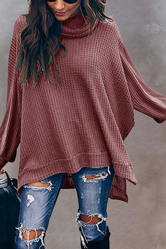 Cowl Neck waffle Knit Top