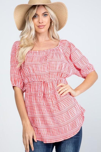 Off Shoulder Plaid Top