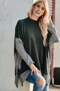 Poncho with Striped Contrast Hem