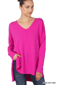 Hi-Low V Neck with Center Seam Sweater