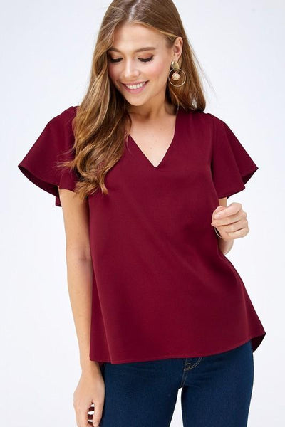 V Neck Flutter Sleeve Top