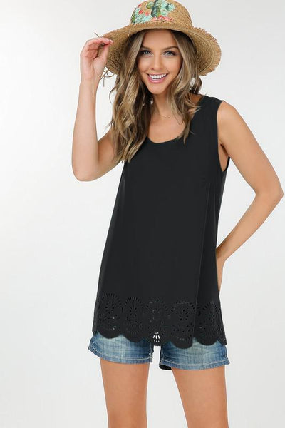 Sleeveless Laser Cut Hem Tank