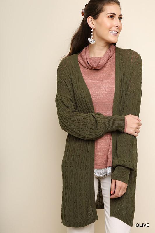 Open Front Cable Knit Long Cardigan