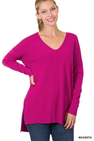 Hi-Low V Neck with Center Seam Sweater