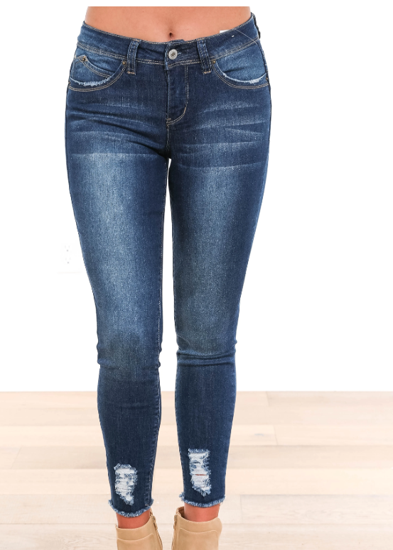 Mid Rise Ankle Jean with Frayed Hem