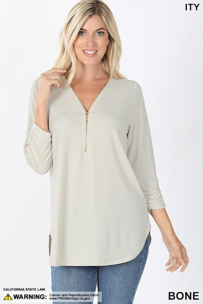 Front Zip 3/4 Sleeve Top