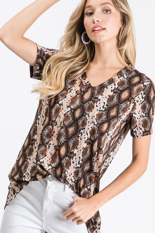 V Neck Snake Print Top