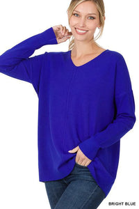 Hi-Low V Neck Seam Front Sweater