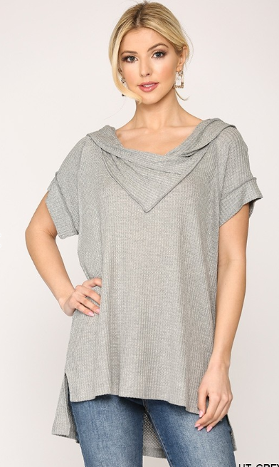 Waffle Cowl Neck Off Shoulder Top