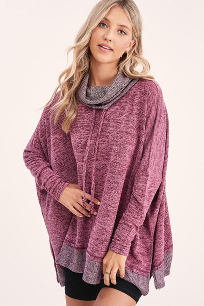 Long Sleeve Cowl Neck with Contrast Hem