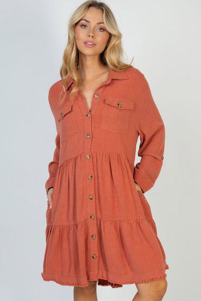 Tiered Wash Shirt Dress