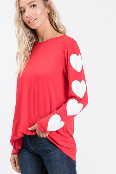 Solid Top with Heart Print Sleeves