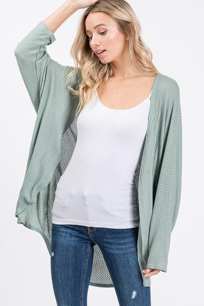 Open Front Waffle Knit Cardigan