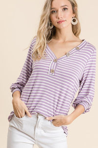 Stripe Top with Button Neckline