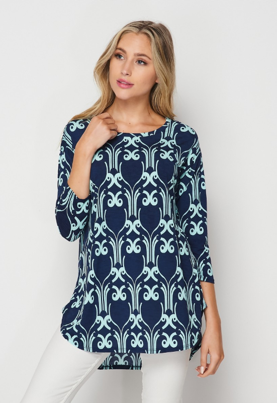 Navy and Mint Pattern Tunic