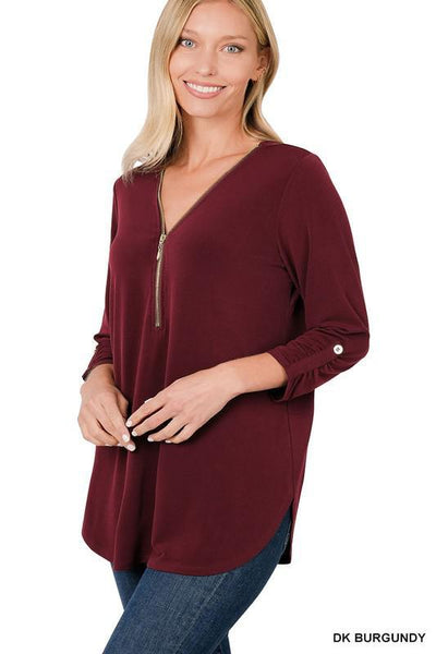 Front zip Top with Button Detail Sleeves