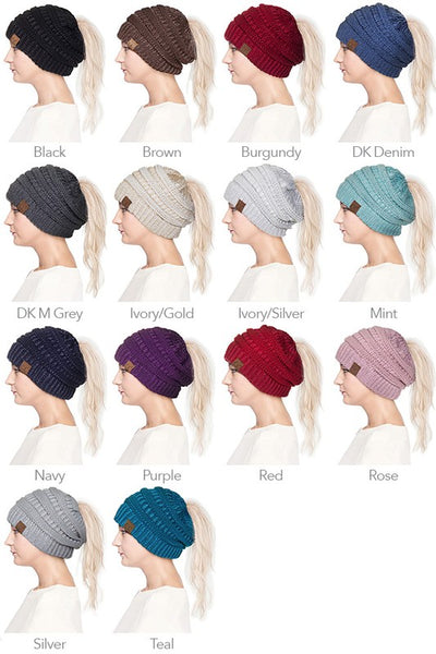 Metallic CC Ponytail Beanie