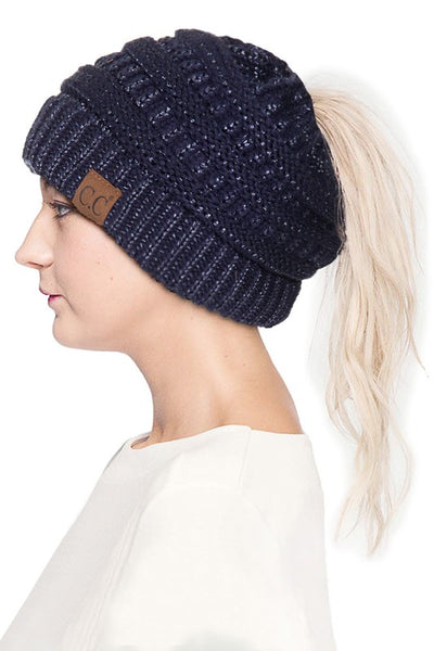 Metallic CC Ponytail Beanie