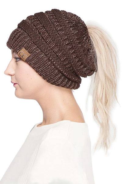 Metallic CC Ponytail Beanie