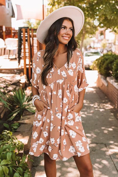 V Neck Floral Baby Doll Dress