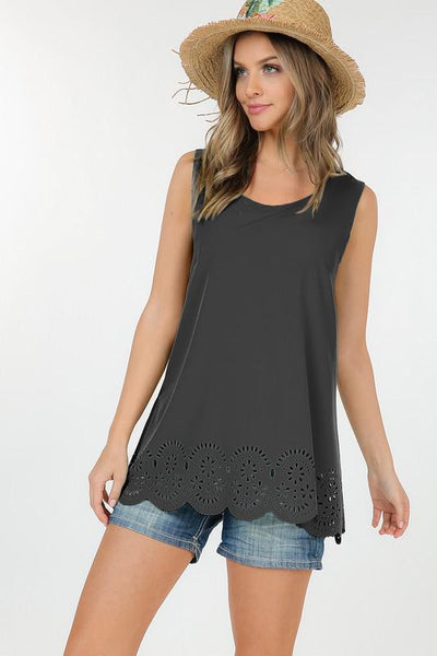 Sleeveless Laser Cut Hem Tank