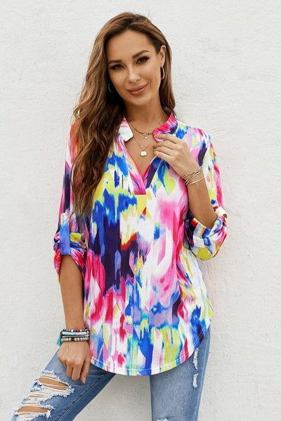 V Neck Tie Dye Top