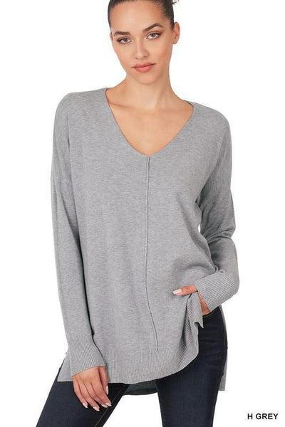 Hi-Low V Neck with Center Seam Sweater