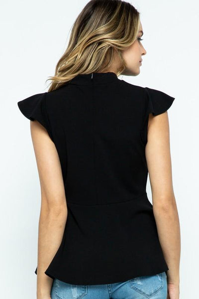 Mock Neck Top with Ruffle Cap Sleeve