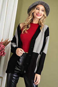 Button Front Checkered Cardigan