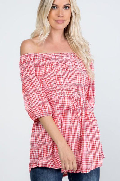 Off Shoulder Plaid Top