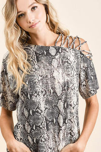 Snakeskin Print Open Shoulder