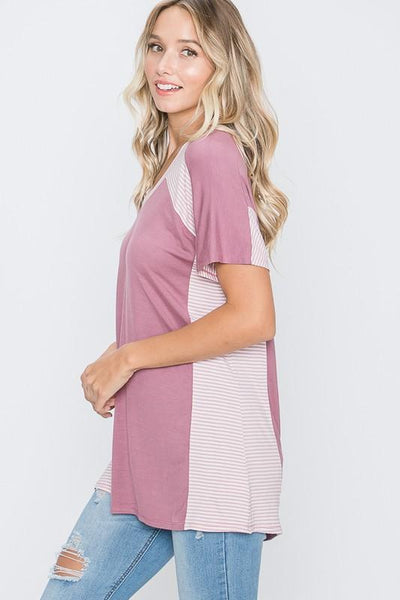 Solid and Stripe Contrast Top