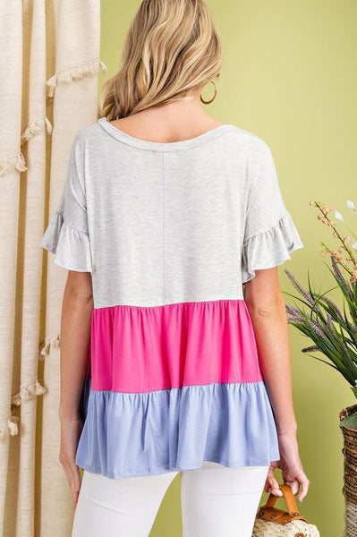 Ruffled Color Block Top