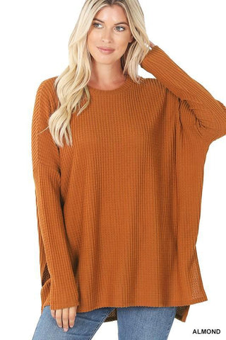 Round Neck Brushed Thermal Waffle Sweater